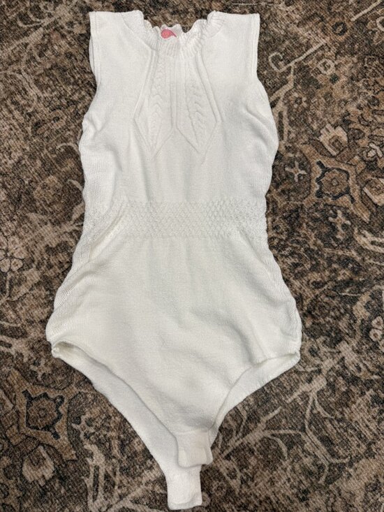 Maria Flor Tops - Maria Flor Ivory Scalloped Pointelle Knit Bodysuit Brazil